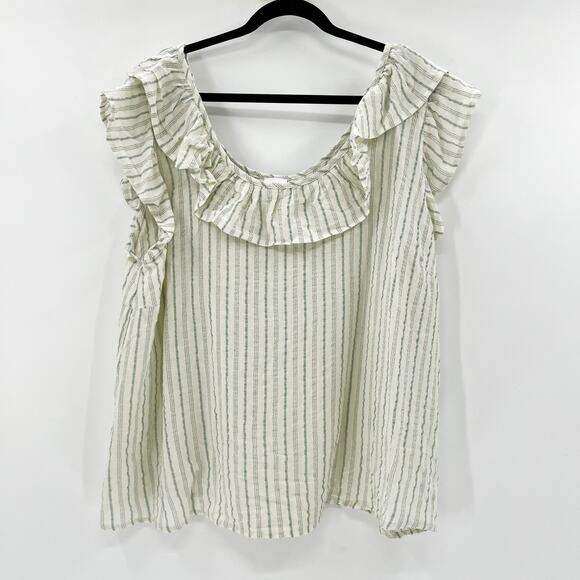 Madison and Berkeley Women's Green White Striped Linen Blouse Top Size XXL - Picture 1 of 4